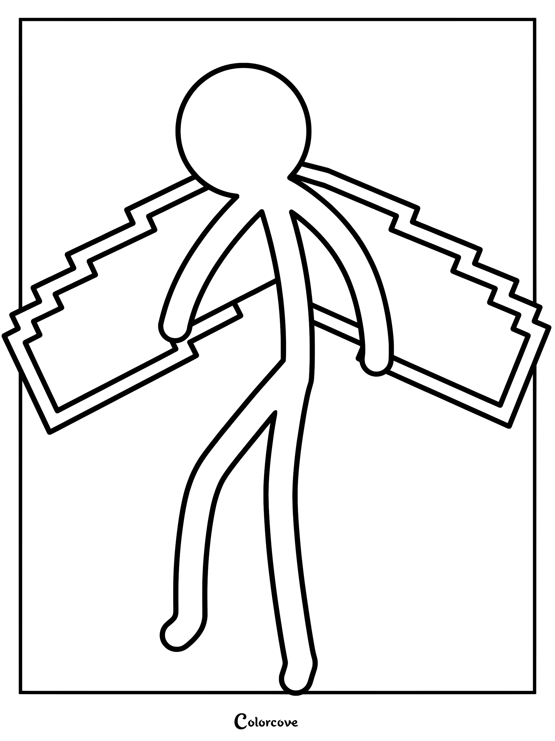Purple from Animator Vs. Animation holding two large jagged pixelated blades in this printable coloring page.
