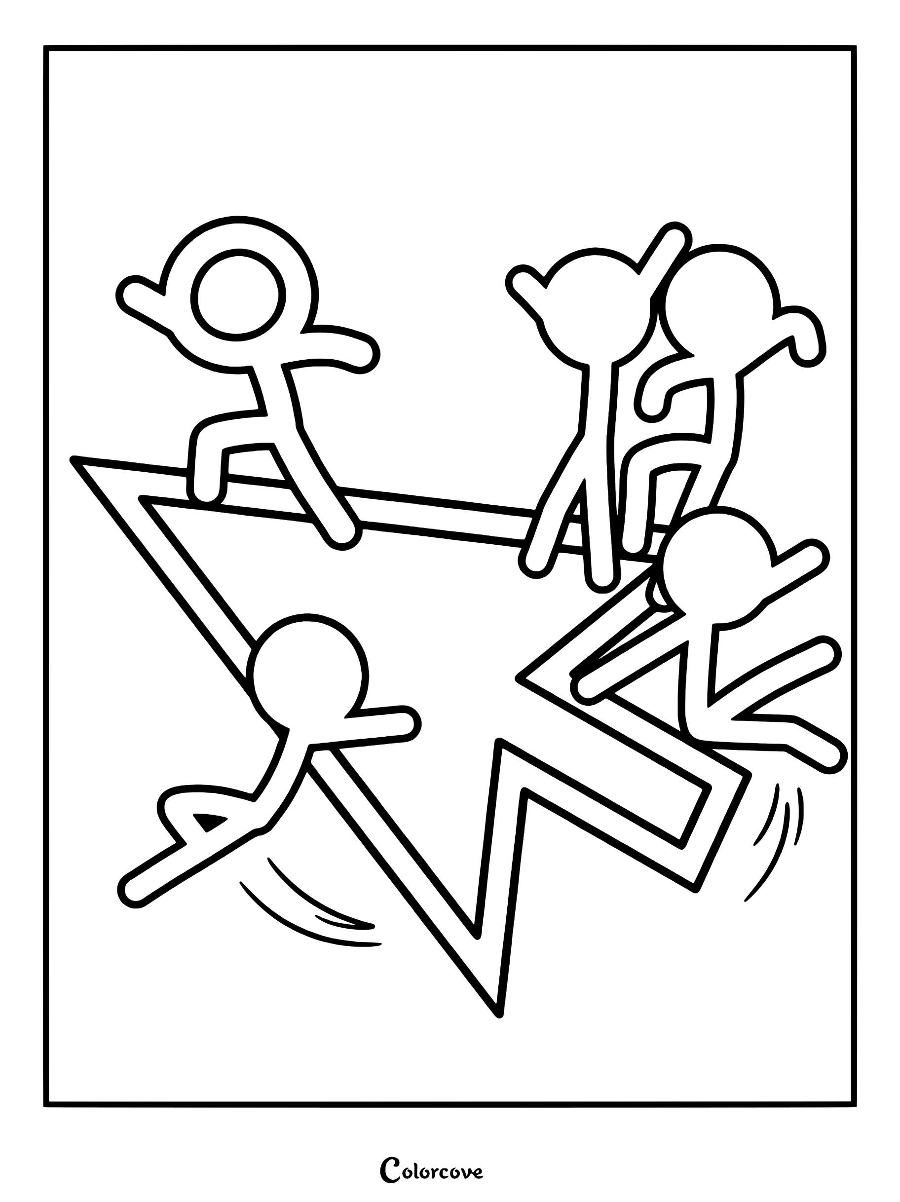 Red, Orange, Yellow, Green, and Blue stick figures fighting the cursor in this Animator Vs. Animation coloring page.