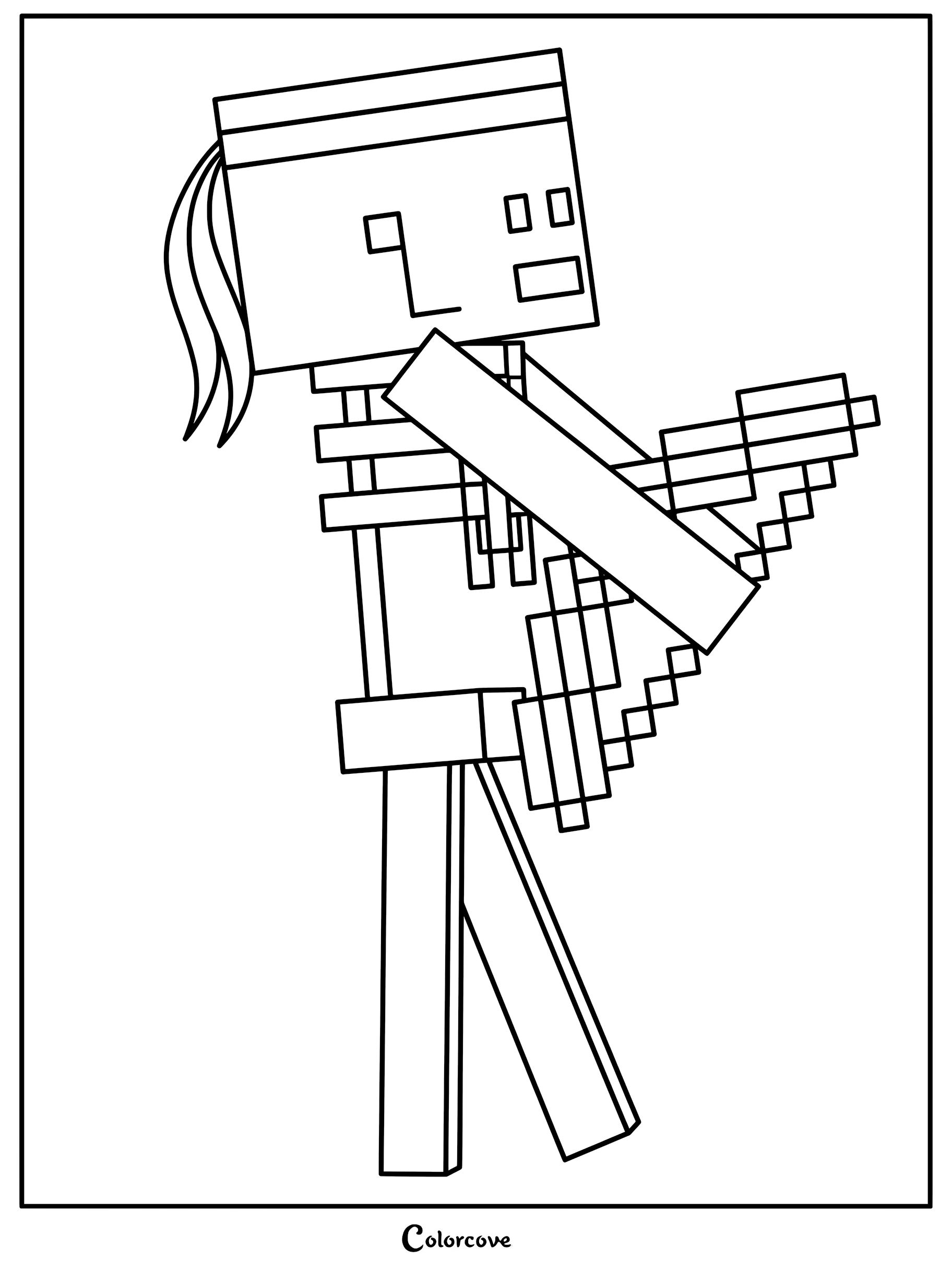 Skellington from Animator Vs. Animation holding a pixelated bow, printable coloring page.