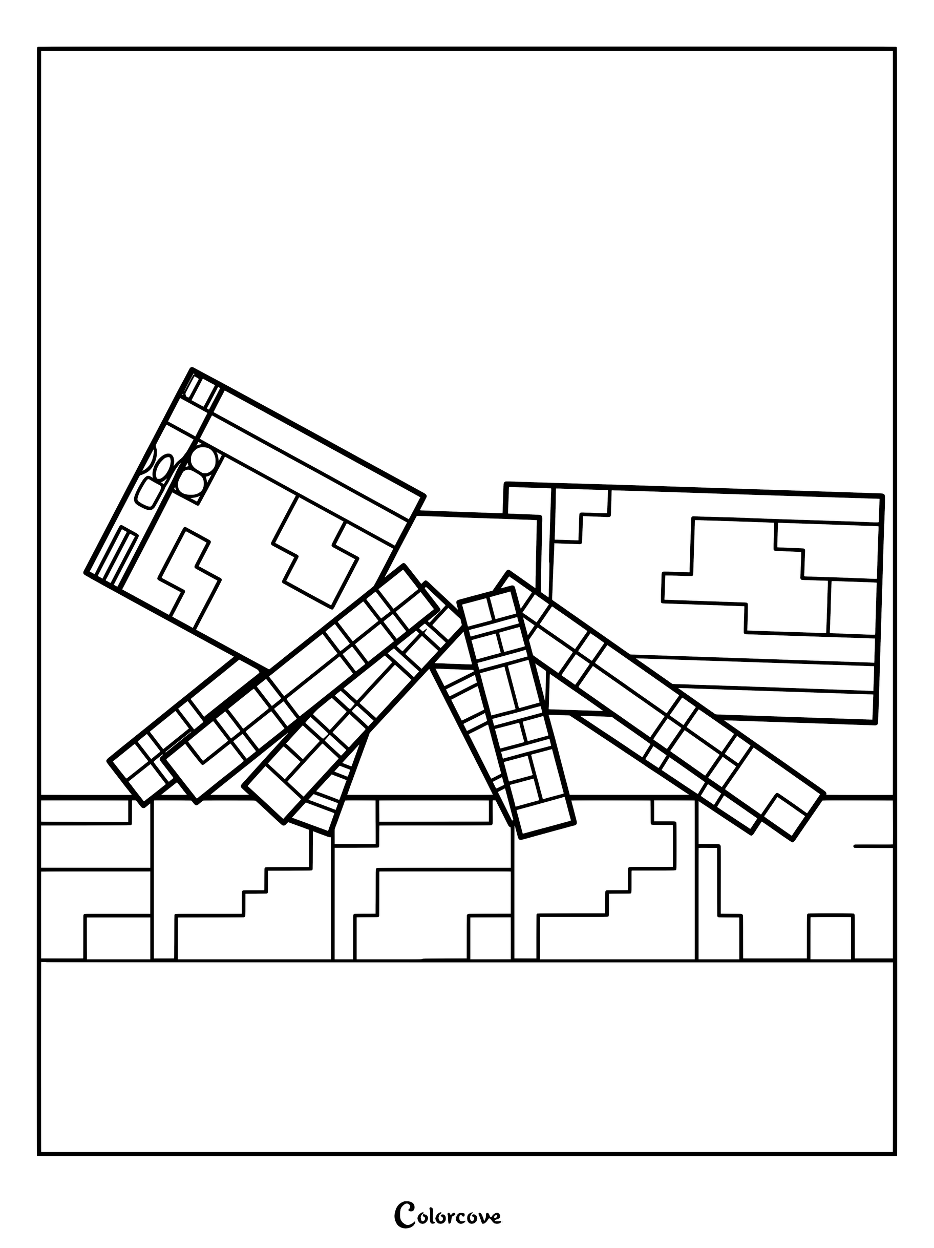 A printable coloring page featuring the blocky Spider character from Animator vs. Animation standing on a pixelated surface.