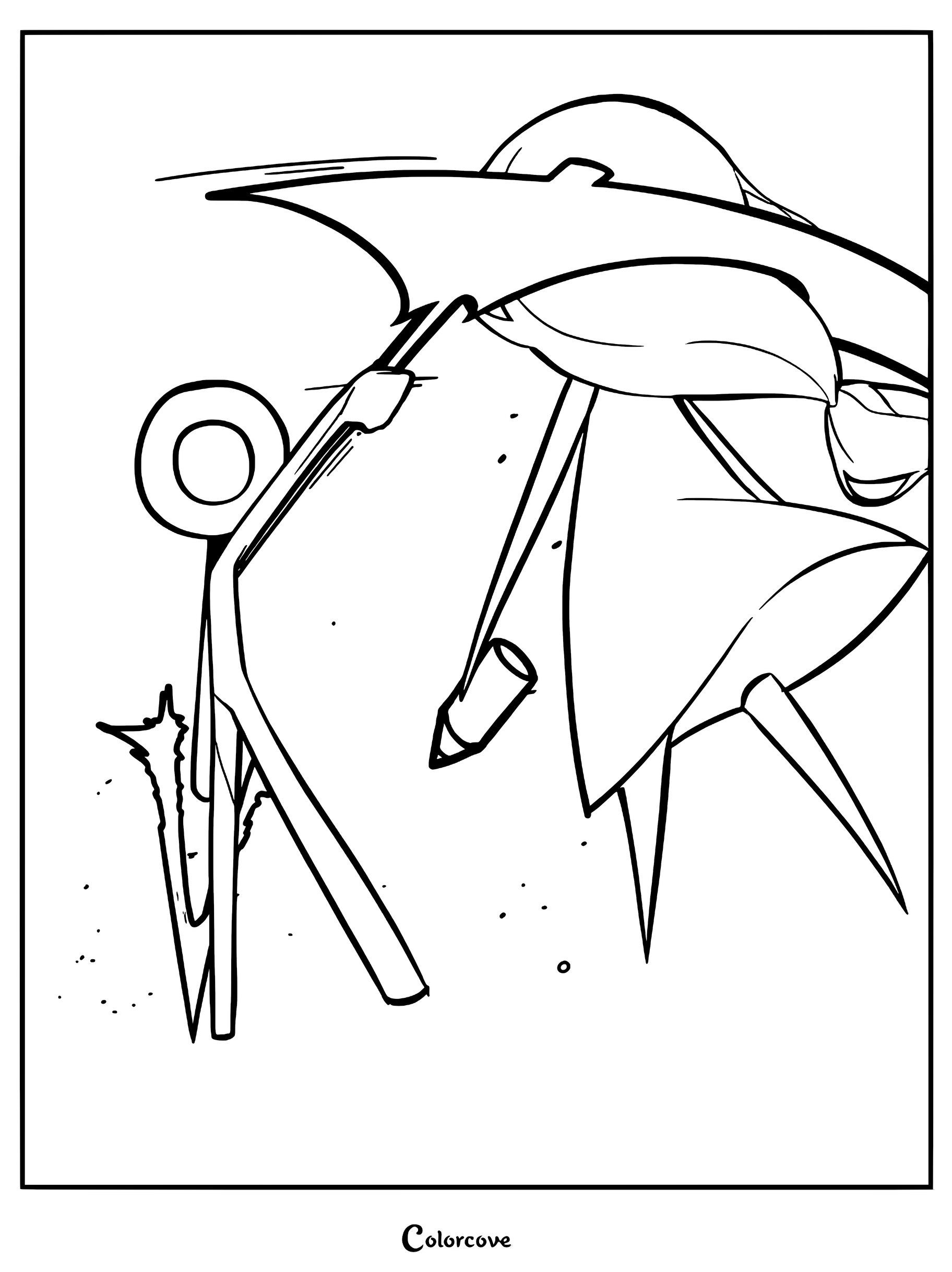 The Dark Lord wielding a weapon against Mitsi in this Animator Vs. Animation coloring page.