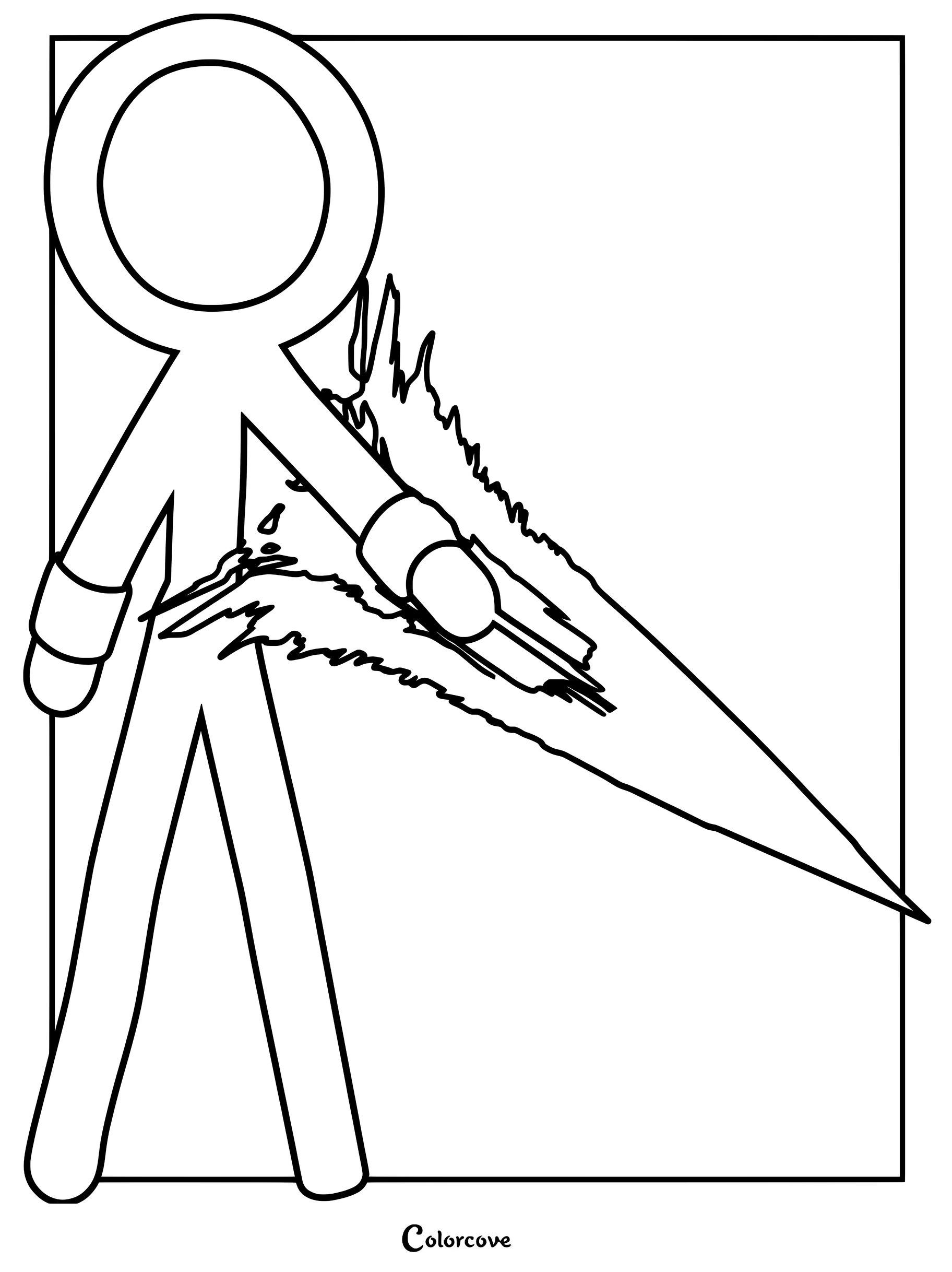 The Dark Lord from Animator Vs. Animation holding a sharp bladed weapon in this printable coloring page.