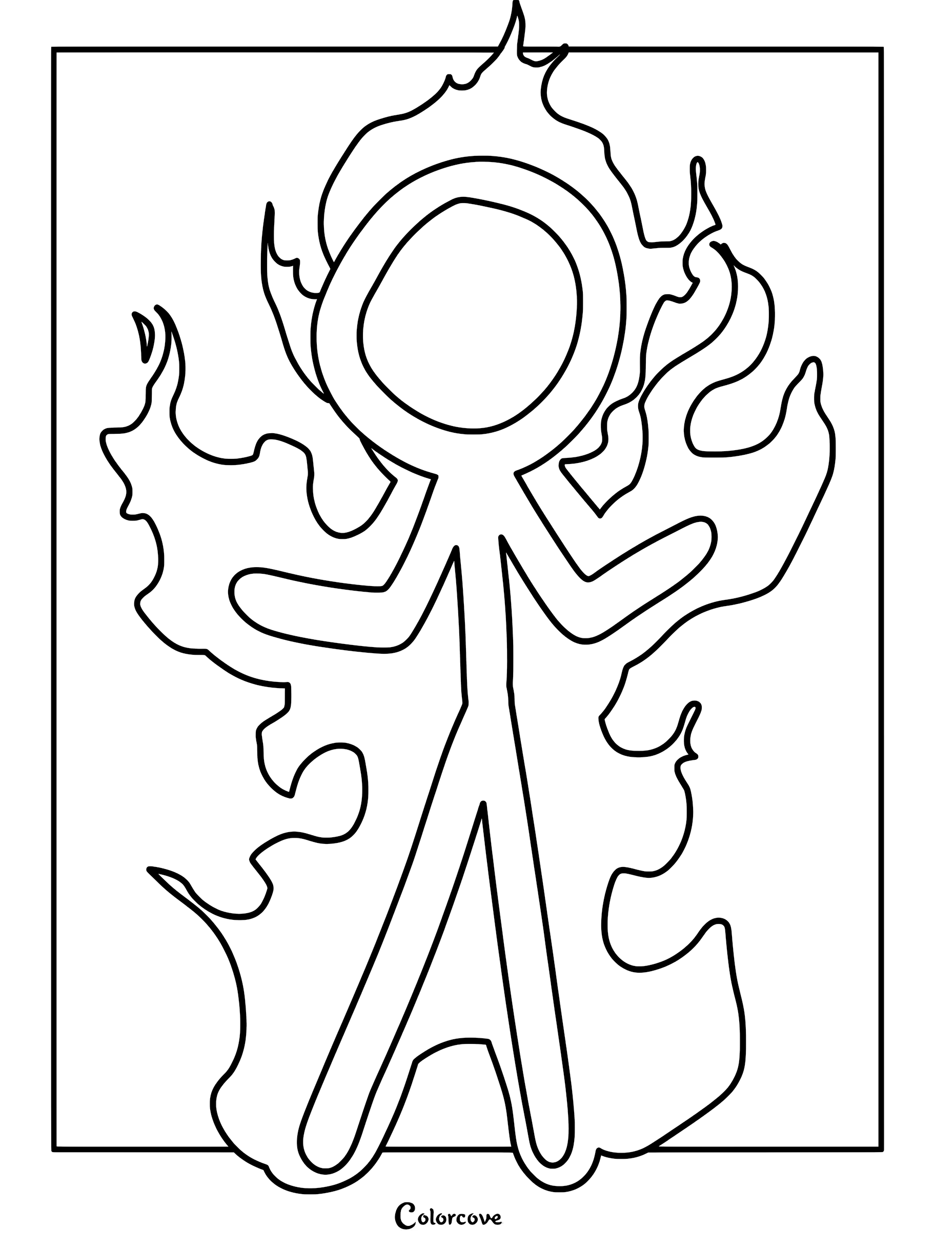 The Chosen One from Alan Becker's Animator vs. Animation series surrounded by flames in this printable coloring page.