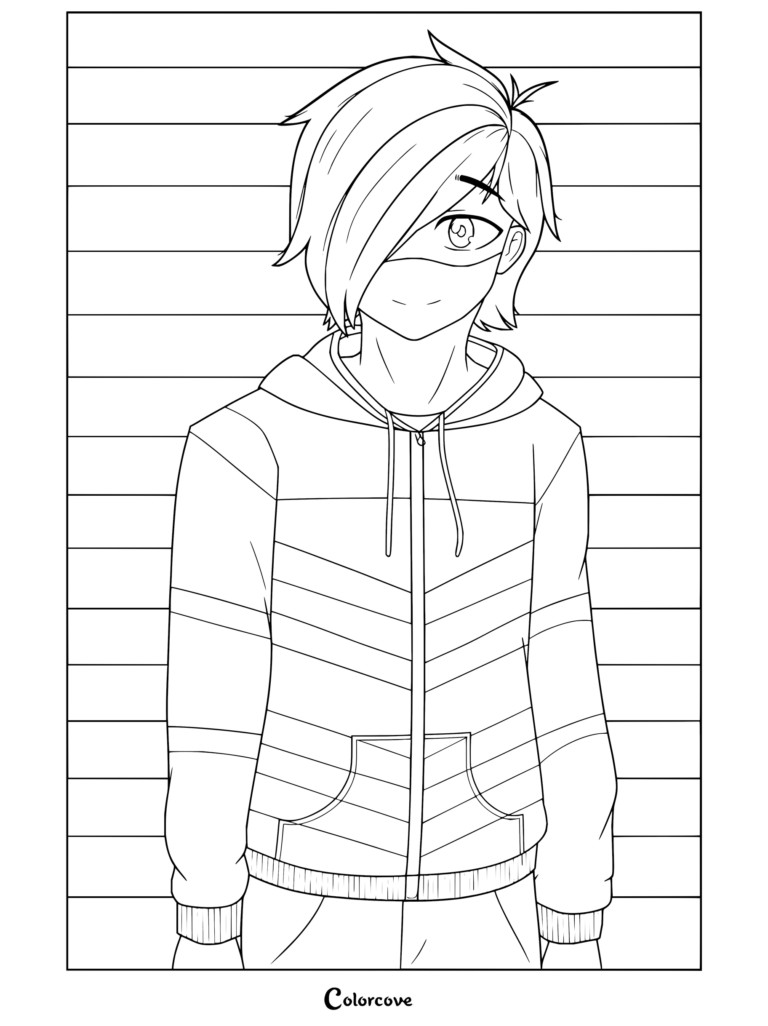 Coloriage gratuit à imprimer d'Aphmau et Zane Ro'Meave, montrant le personnage dans son sweat à capuche rayé emblématique.