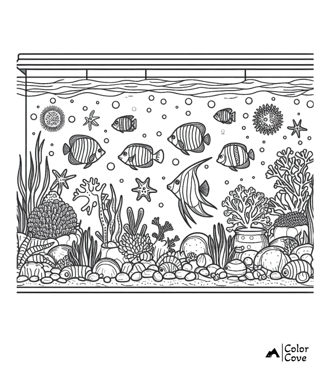 a coloring page of a fish tank