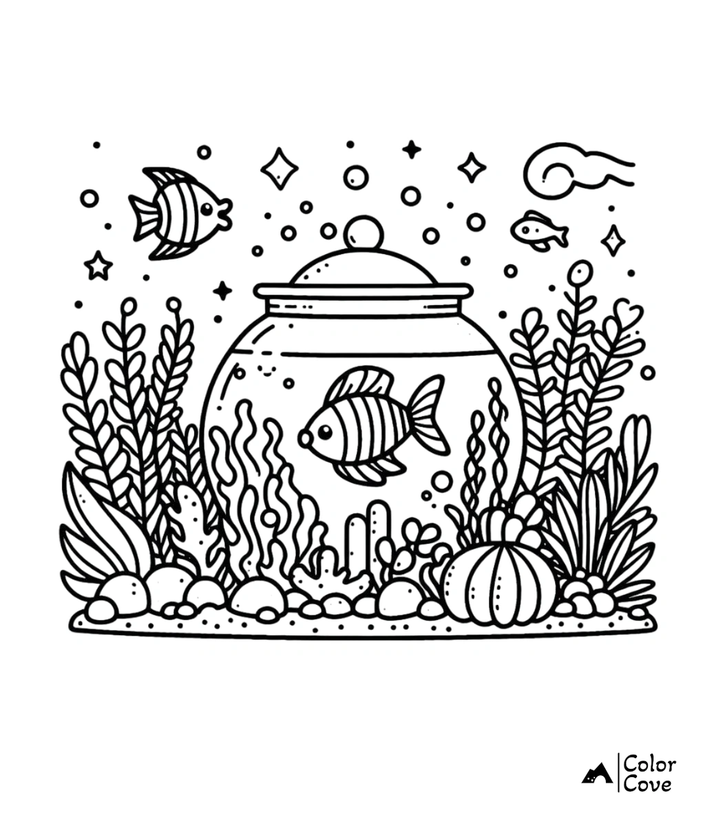 a black and white illustration of a fish bowl