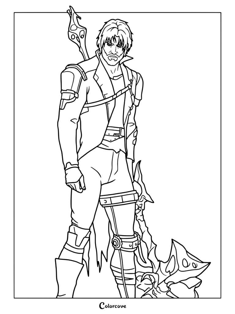 Jayce Talis se mantiene listo con su martillo en este dibujo para colorear imprimible de Arcane League of Legends.