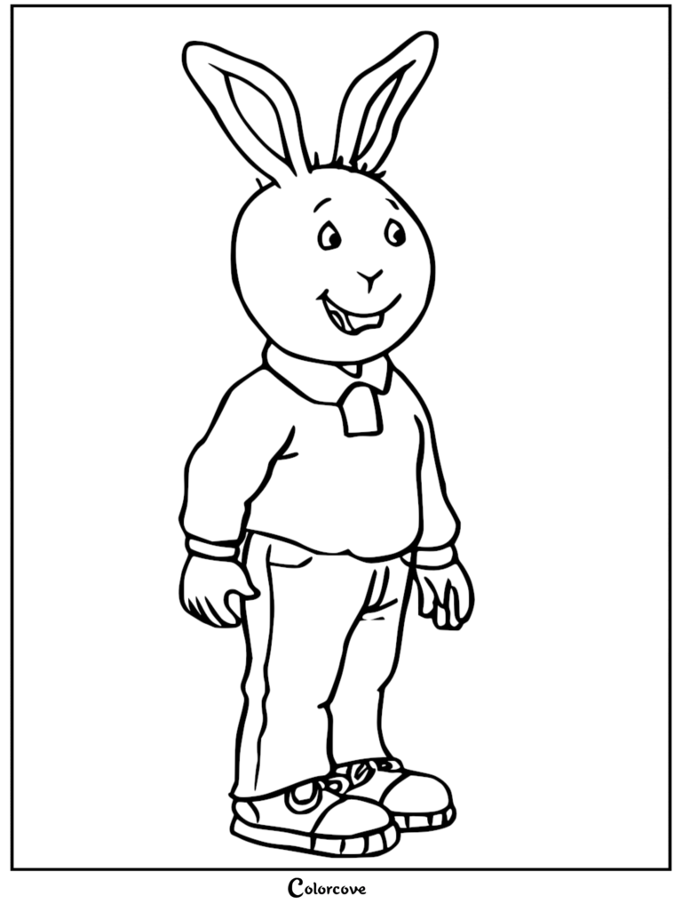 Buster standing and smiling in a simple line art coloring page style.