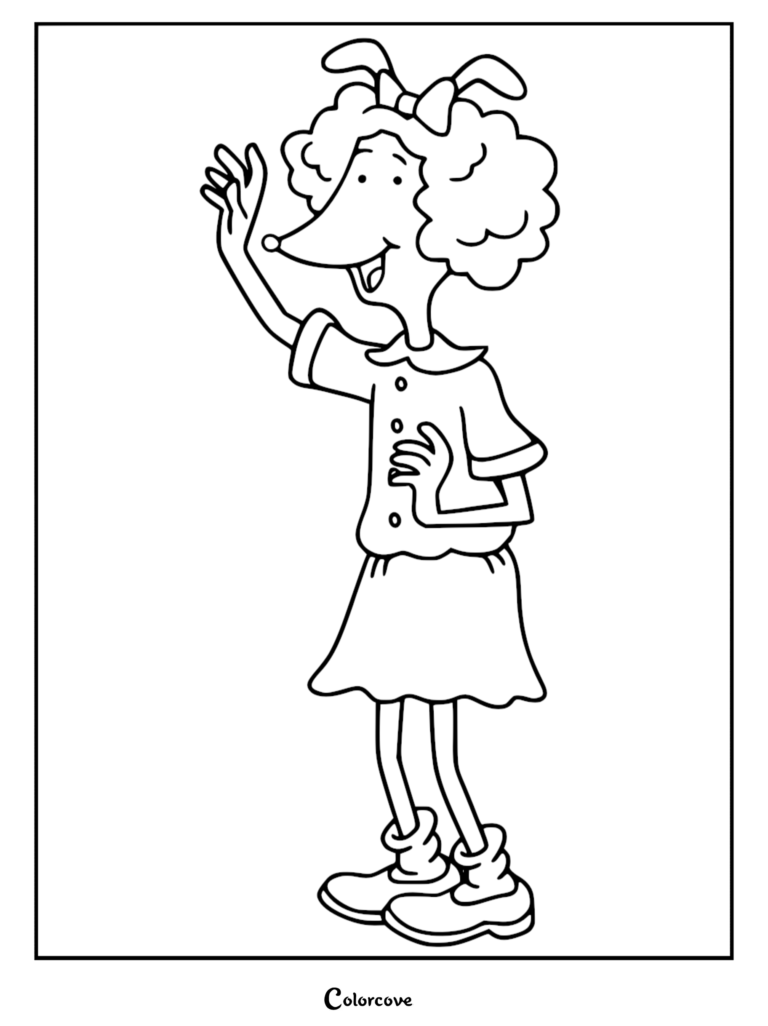 Prunella from Arthur waving her hand in this printable coloring page.