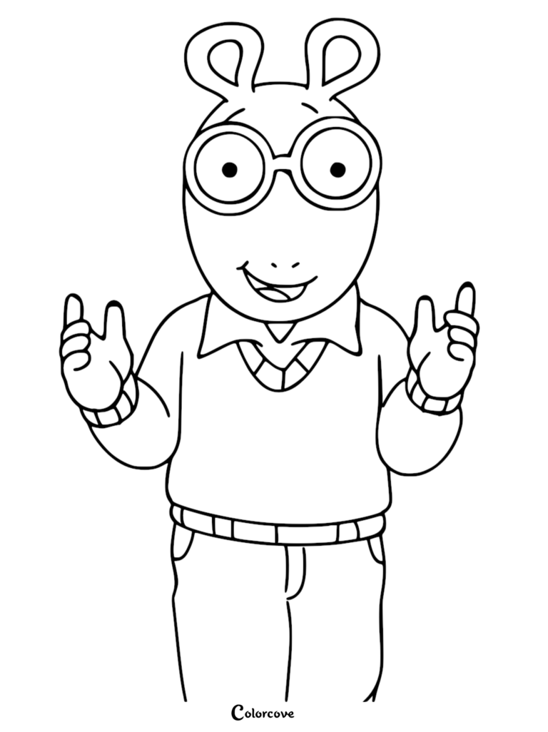 Arthur Read wearing his signature glasses and sweater in this printable coloring page.