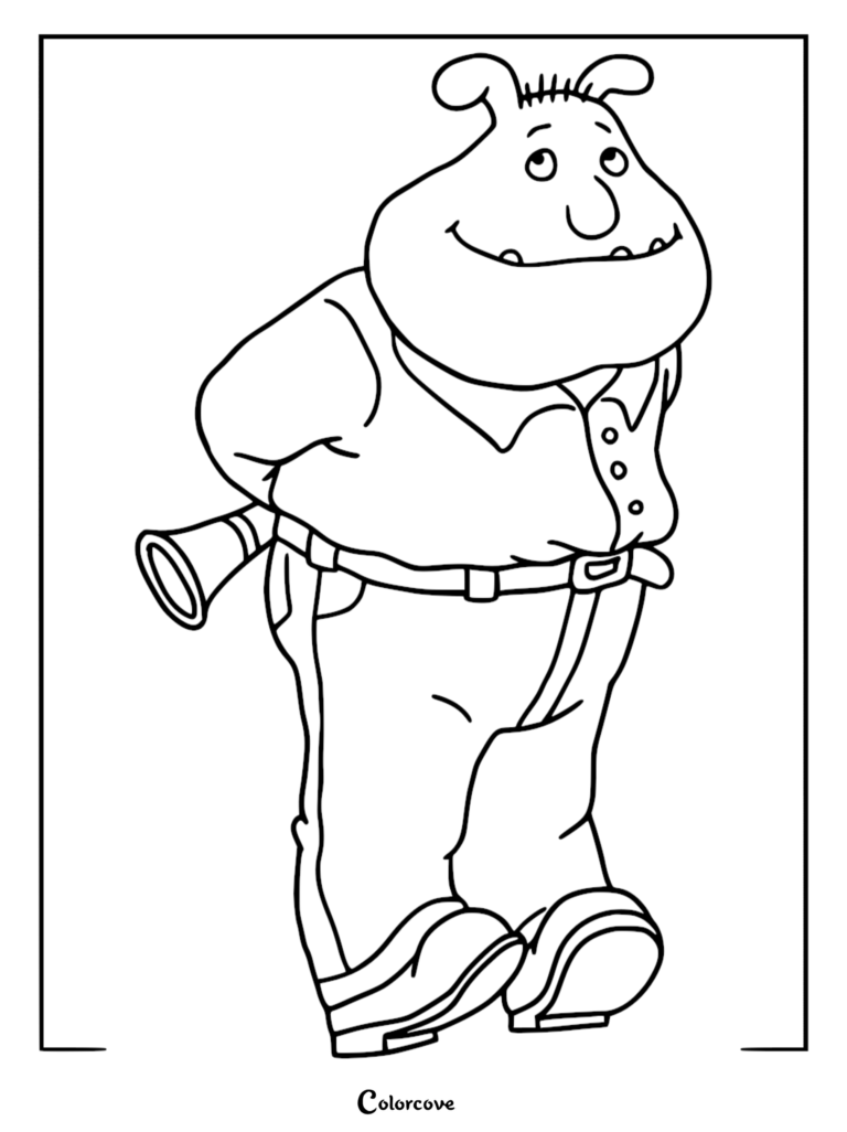 Binky Barnes holding a trumpet behind his back in this printable Arthur coloring page.
