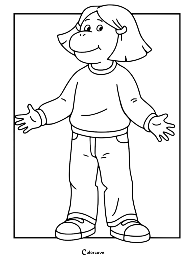 Francine standing with arms outstretched in this printable Arthur coloring page.