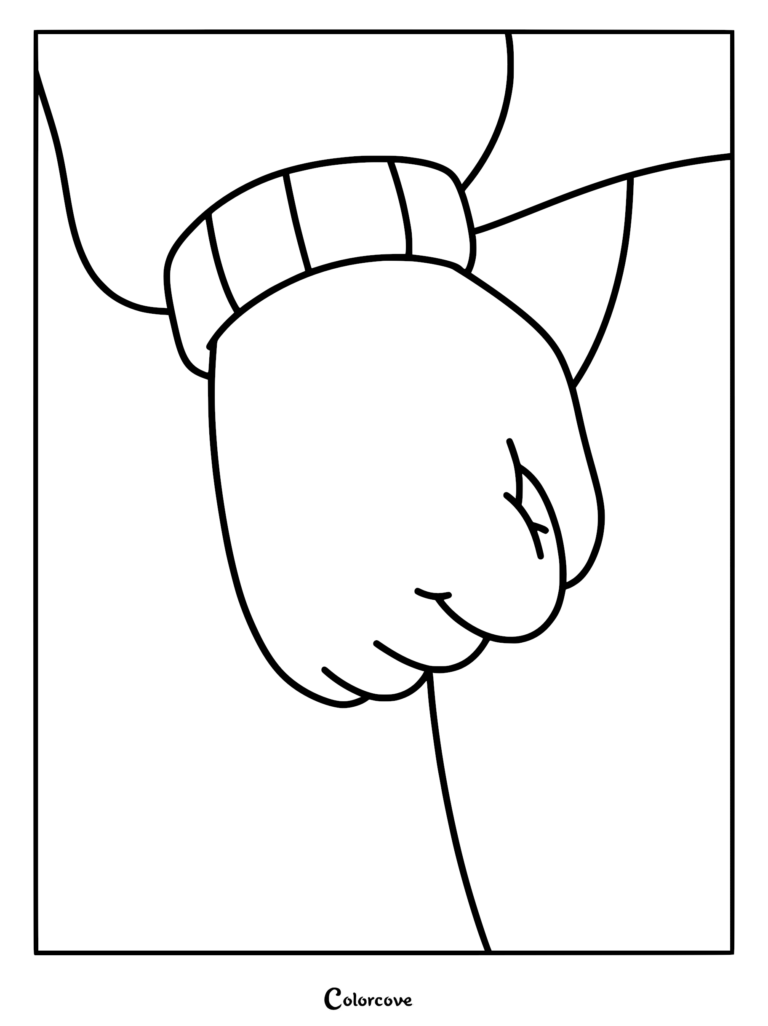 A close-up line art coloring page of Arthur Read clenching his fist, inspired by the famous Arthur’s Fist meme.