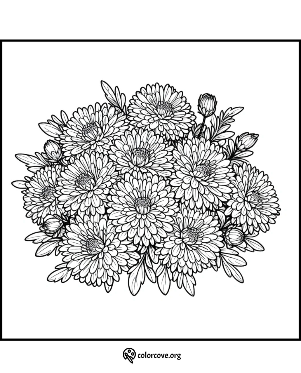 Beautiful floral coloring page with intricate bloom patterns, perfect for relaxation and creative expression.