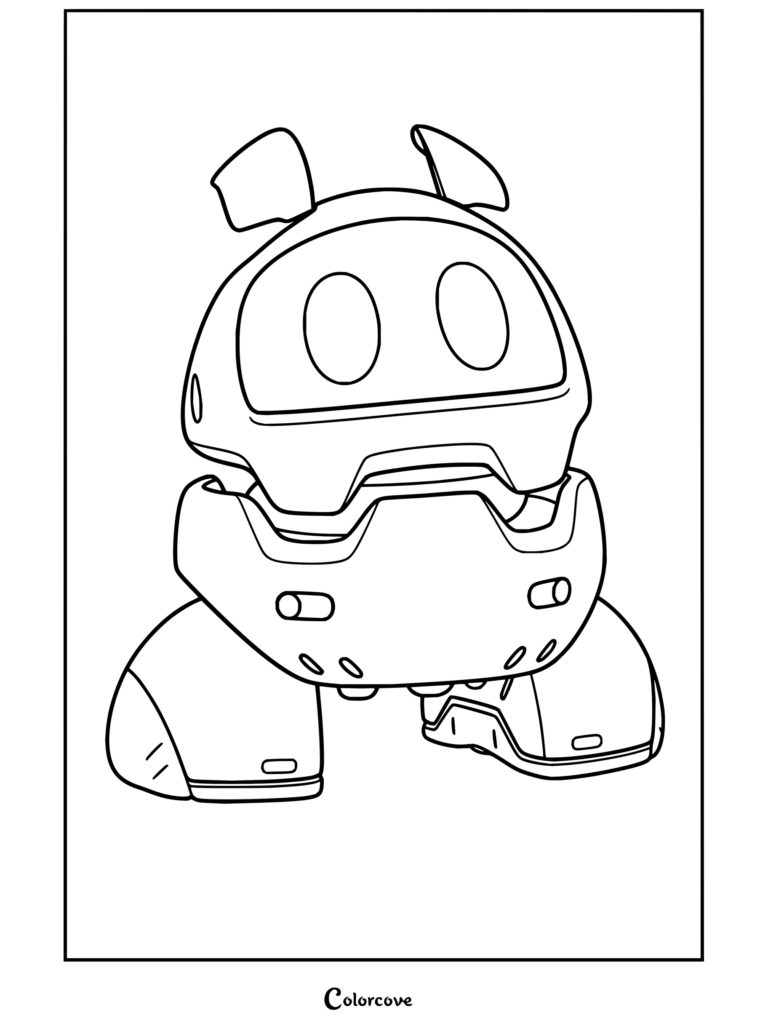 Dibujo para colorear del personaje bot de Astro Bot con cara morada y ojos rojos, para niños y fans.
