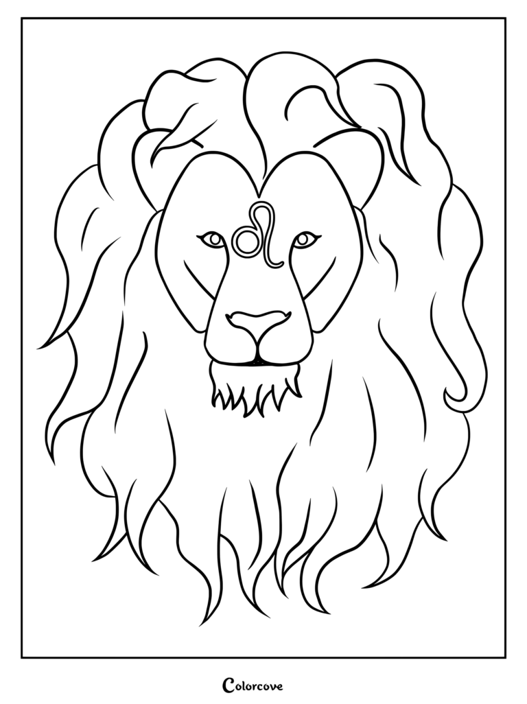 Astrology Zodiac coloring page featuring the majestic lion head of Leo with its flowing mane.