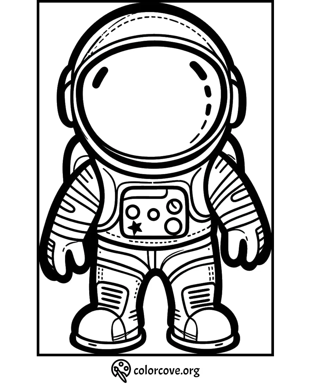 Astronaut coloring page for kids to print and color. Perfect space-themed activity for children. Download at colorcove.org.