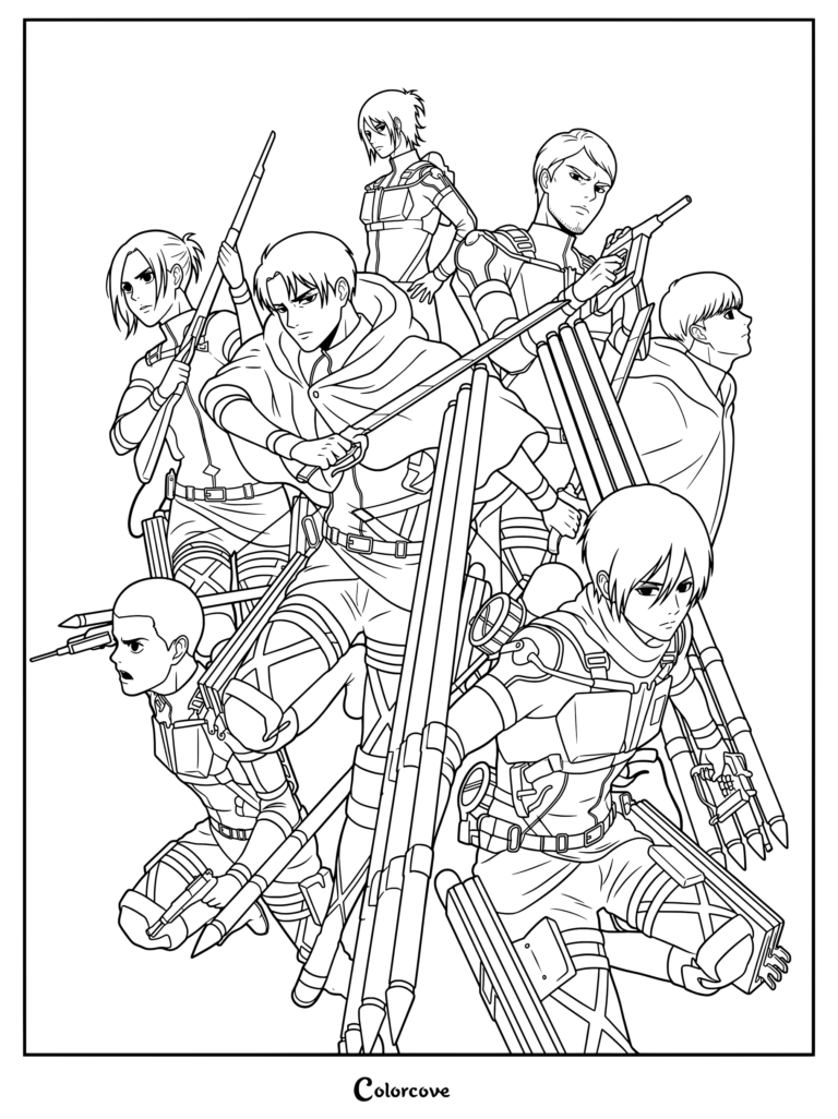 Coloriage d'Attack on Titan représentant un poster visuel officiel de la quatrième et dernière saison de la série animée Attack on Titan.
