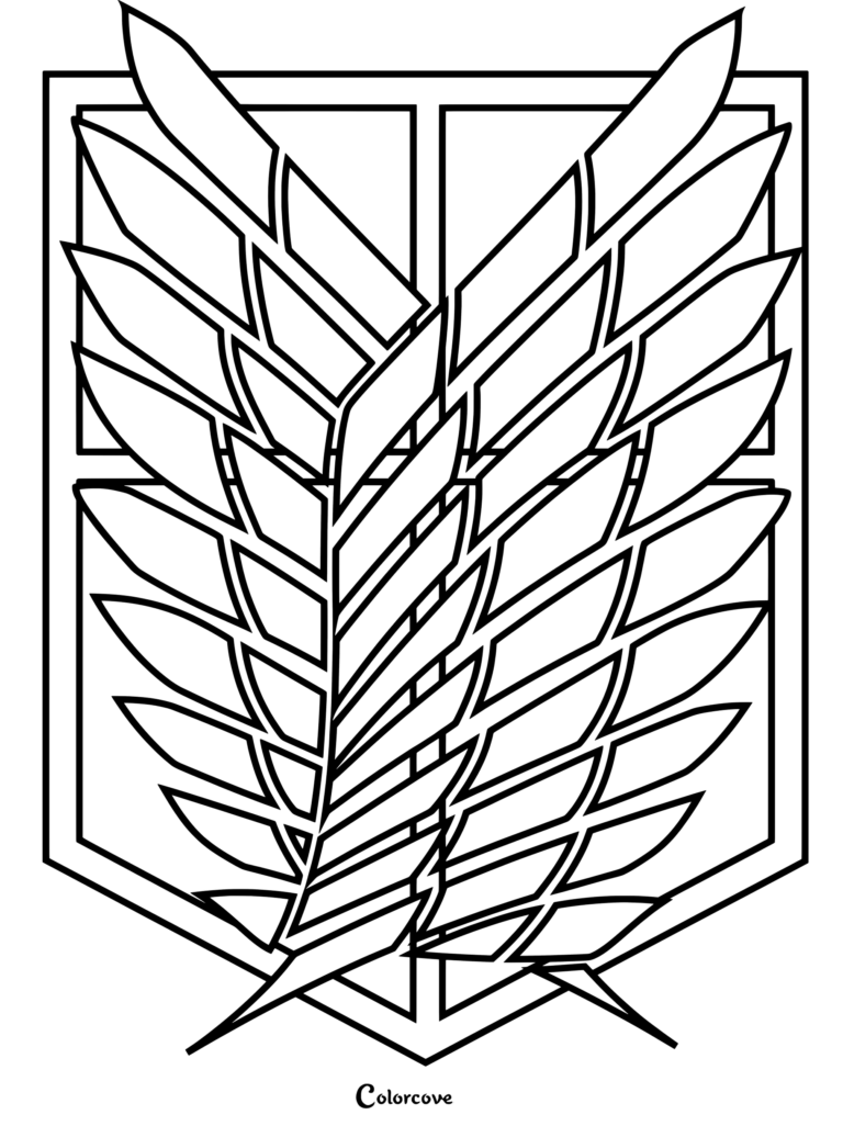 Coloriage de l'emblème des Les Ailes de la Liberté d'Attack on Titan représentant le logo officiel du Bataillon d'exploration.