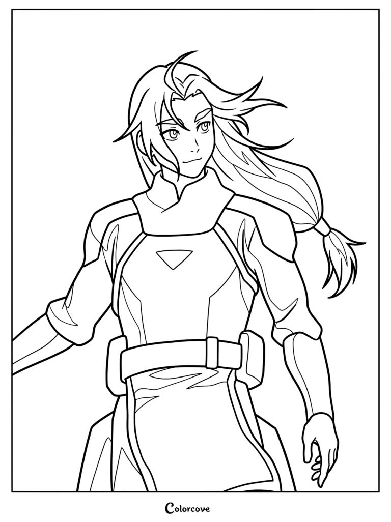 Página para colorear de Jae con el personaje maestro aire en uniforme de Avatar Seven Havens.