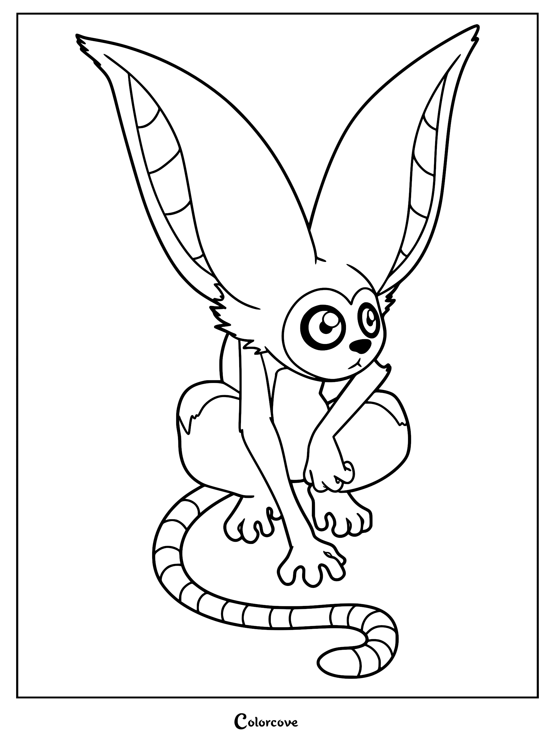 Momo from Avatar The Last Airbender sitting with large ears in this printable coloring page.