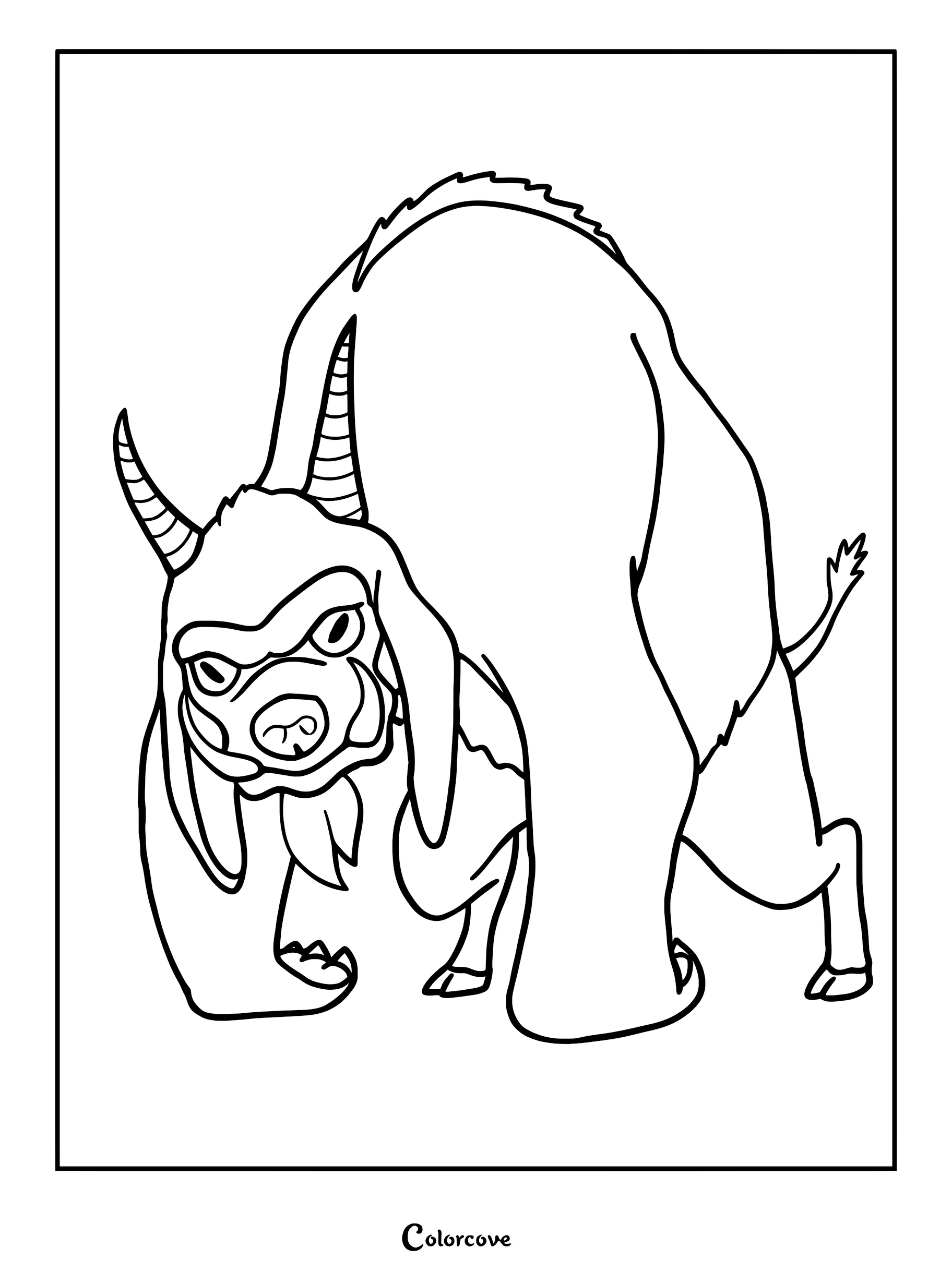 Flopsie, la chèvre-gorille, en position de départ, page de coloriage à imprimer représentant la créature d'Avatar, le dernier maître de l'air.