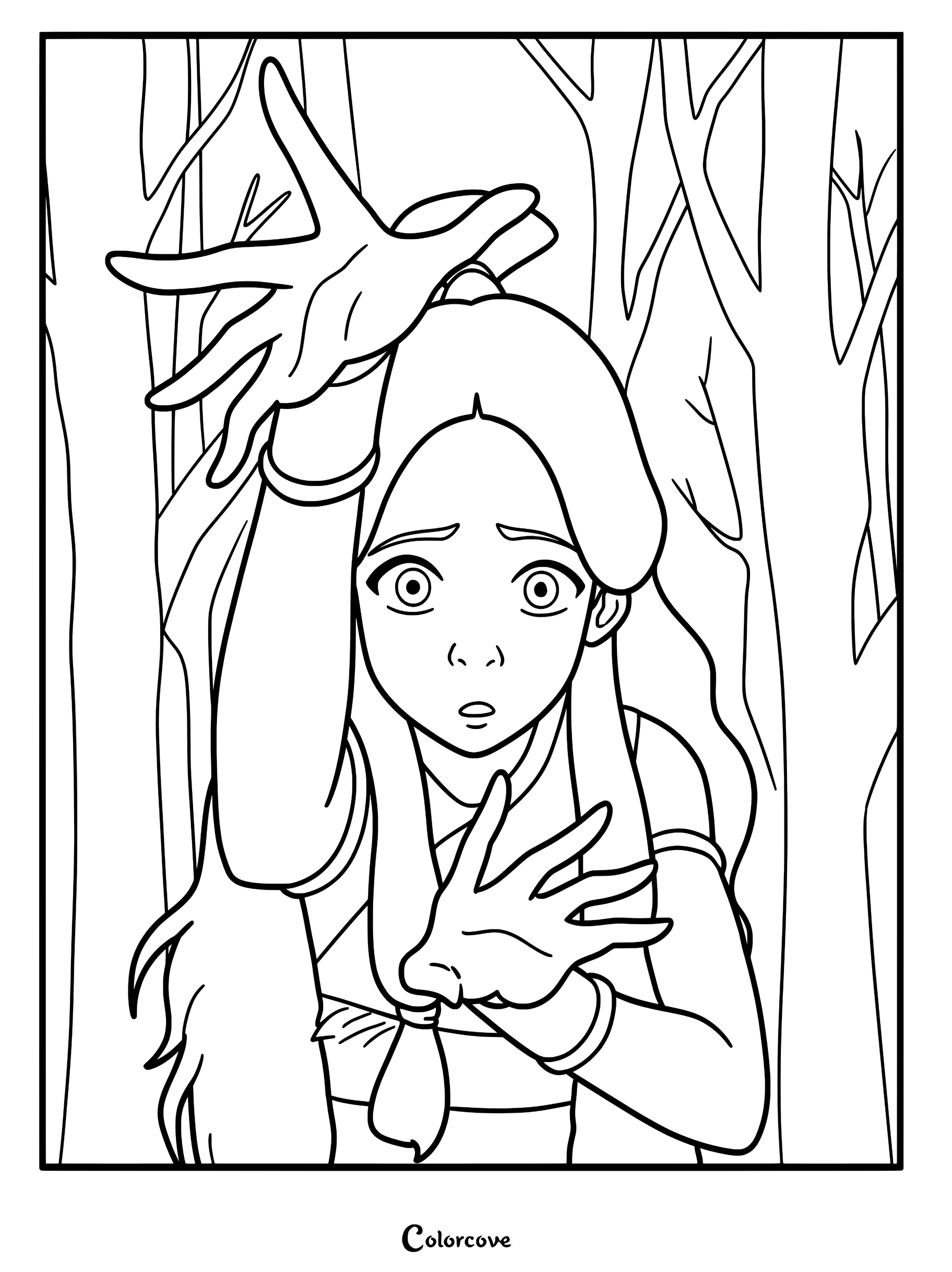 Katara, du personnage d'Avatar, le dernier maître de l'air, utilise la technique interdite de la maîtrise du sang sous la lumière de la pleine lune dans cette page de coloriage à imprimer.