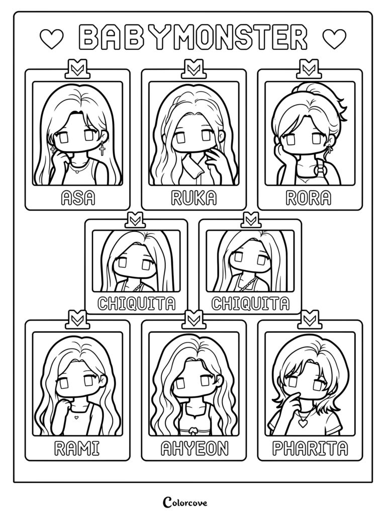 Coloriage d'avatars en pixel art des membres du groupe de K-pop féminin BABYMONSTER.