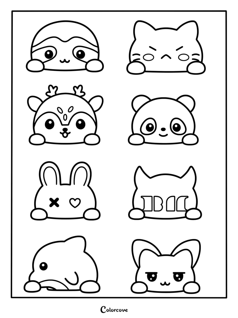 Coloriage BABYMONSTER à imprimer avec d'adorables autocollants de personnages d'animaux de dessin animé officiels représentant chaque membre du groupe de K-pop.
