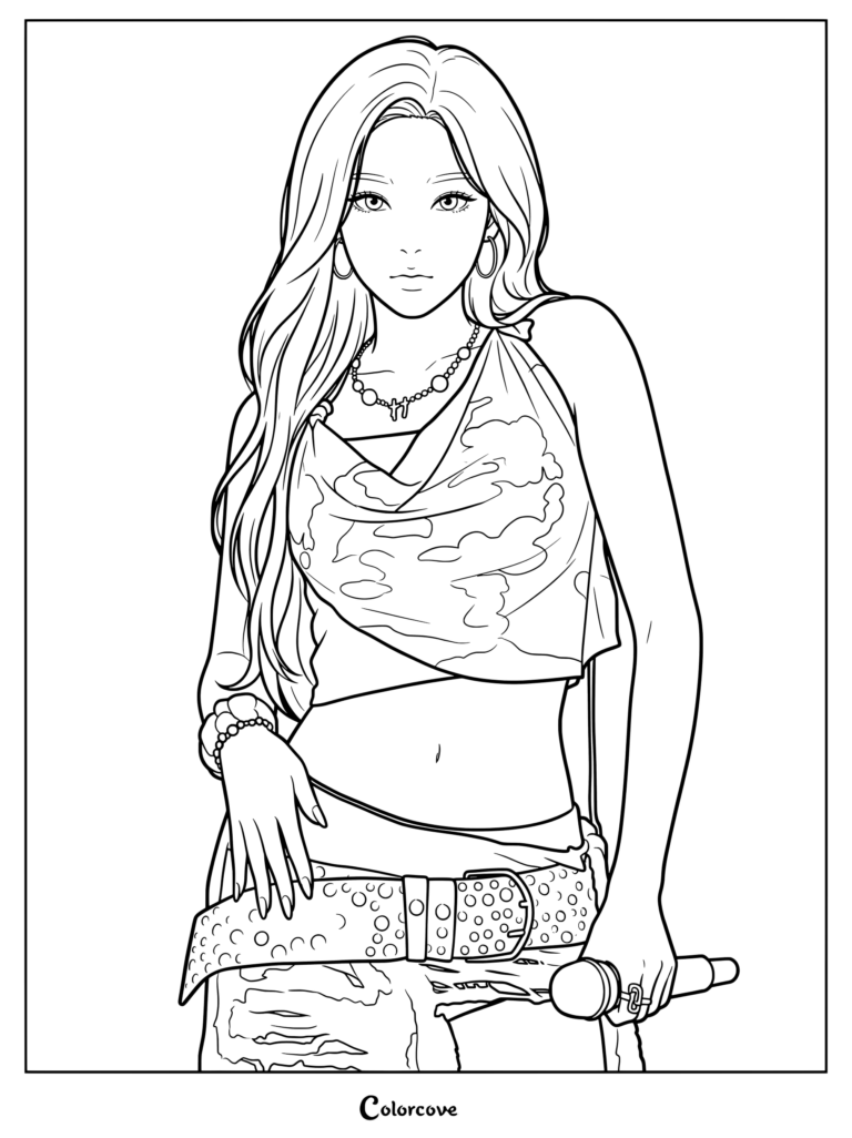 Coloriage de Pharita de BABYMONSTER tenant un micro