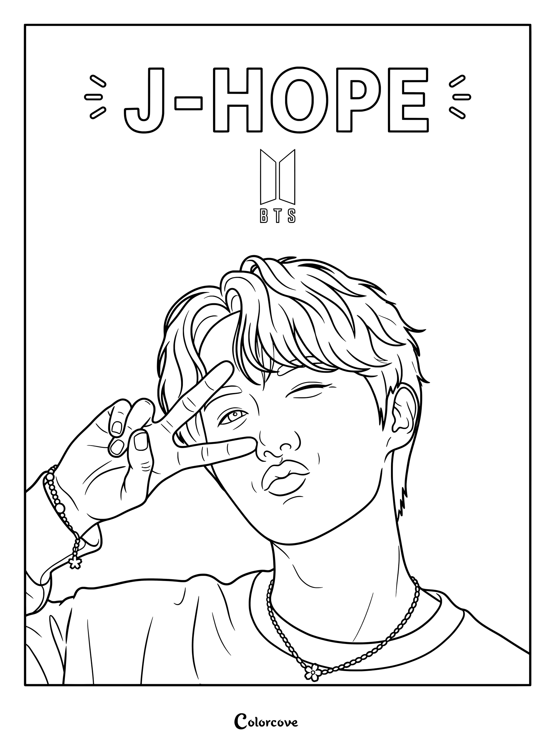 Coloriage de j-hope de BTS faisant le signe de la paix et un clin d'œil.