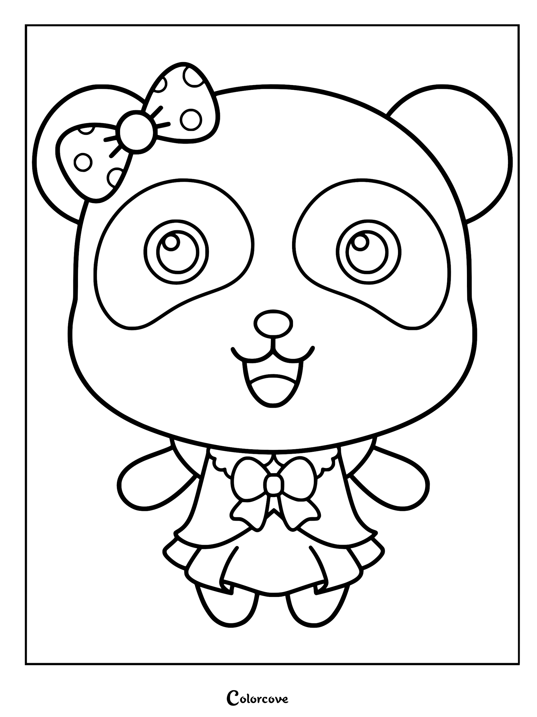 A printable coloring page featuring Miumiu from BabyBus, wearing a polka-dot bow and a dress with a bow tie.