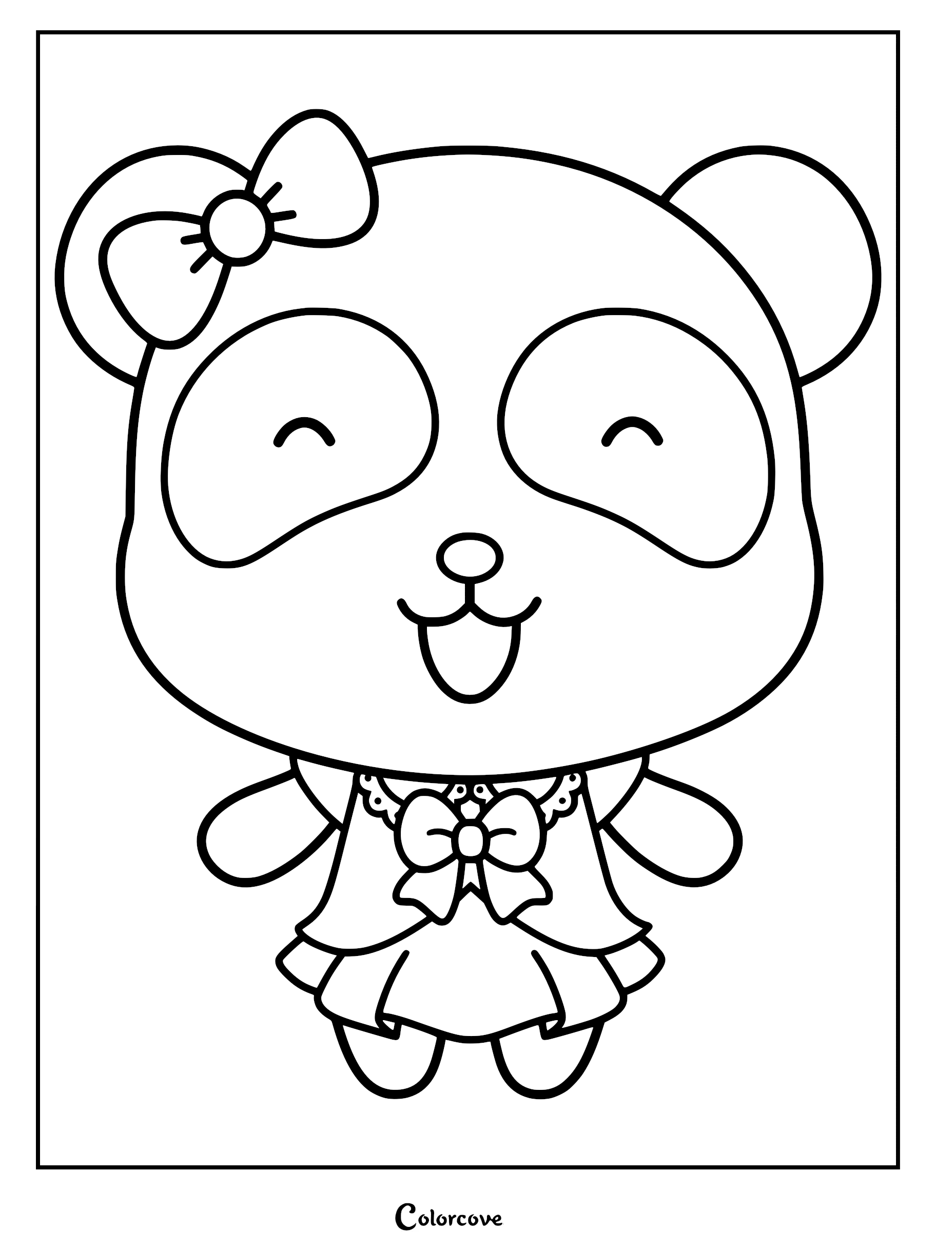 Miumiu from Babybus wearing a cute dress and a bow on her head, printable coloring page for kids.