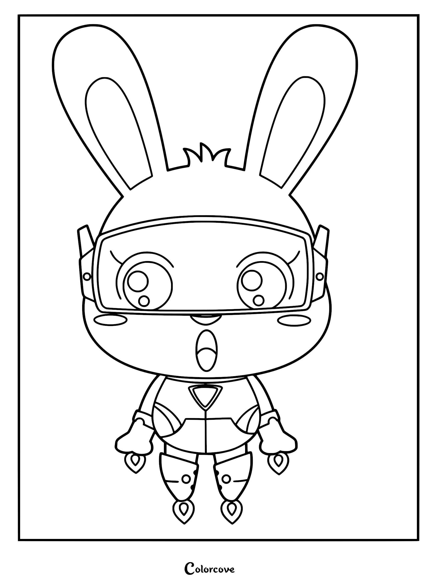 Momo the Rabbit wearing her Super Panda Rescue Team goggles and uniform in this printable coloring page.