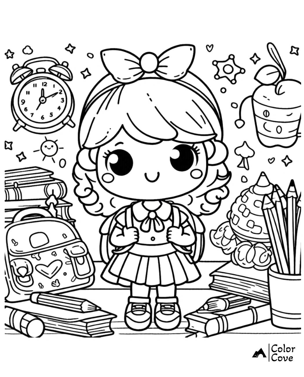 a black and white coloring page of a girl