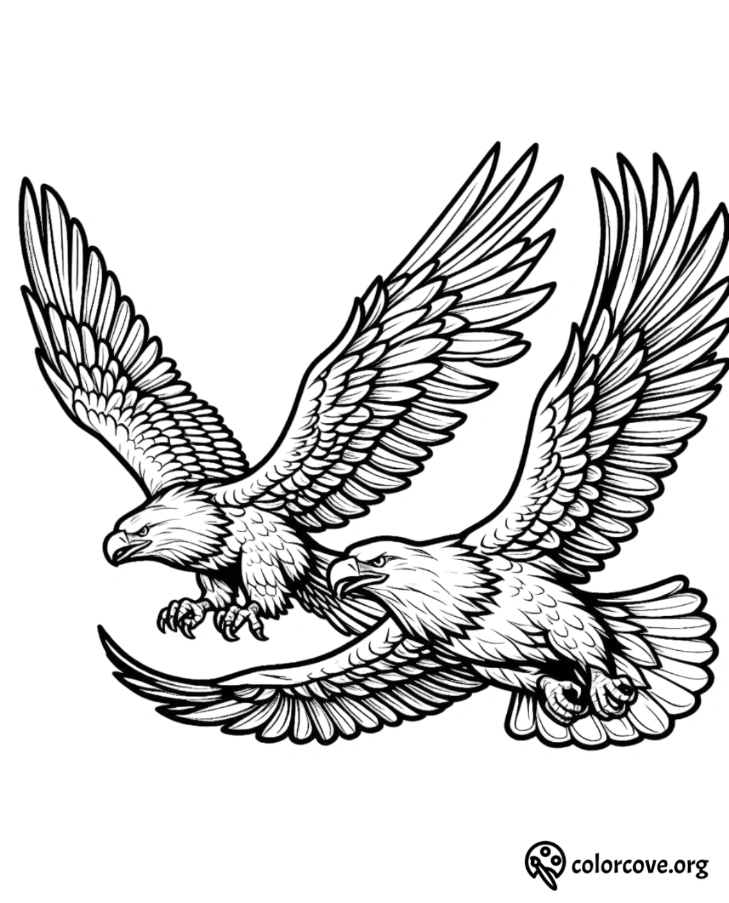 a black and white drawing of two eagles