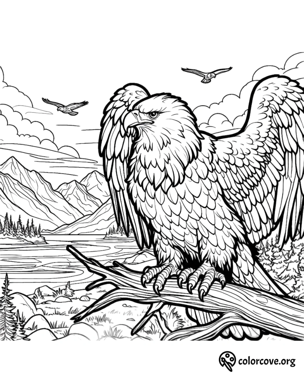 a coloring page of an eagle