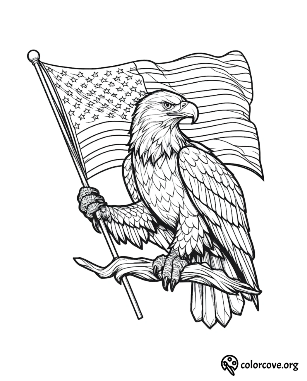 a drawing of a bird holding a flag