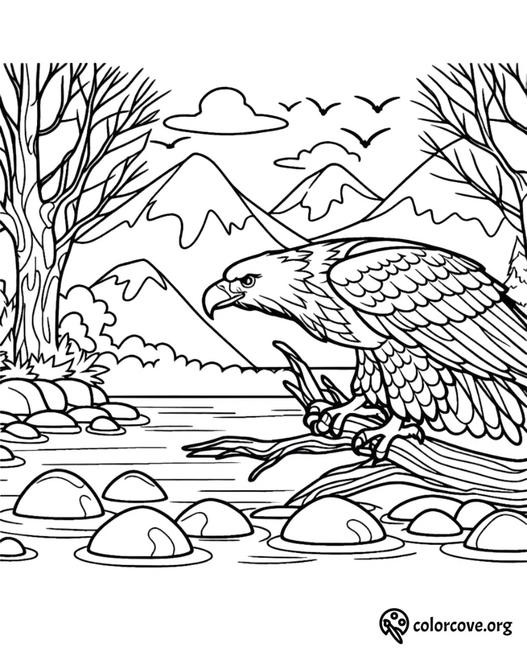 a coloring page of a bird sitting on a branch