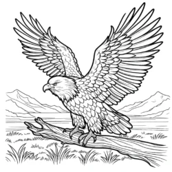 a drawing of an eagle on a branch