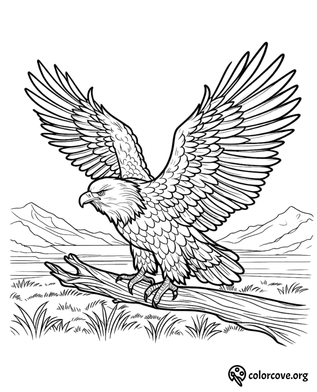 a drawing of an eagle on a branch