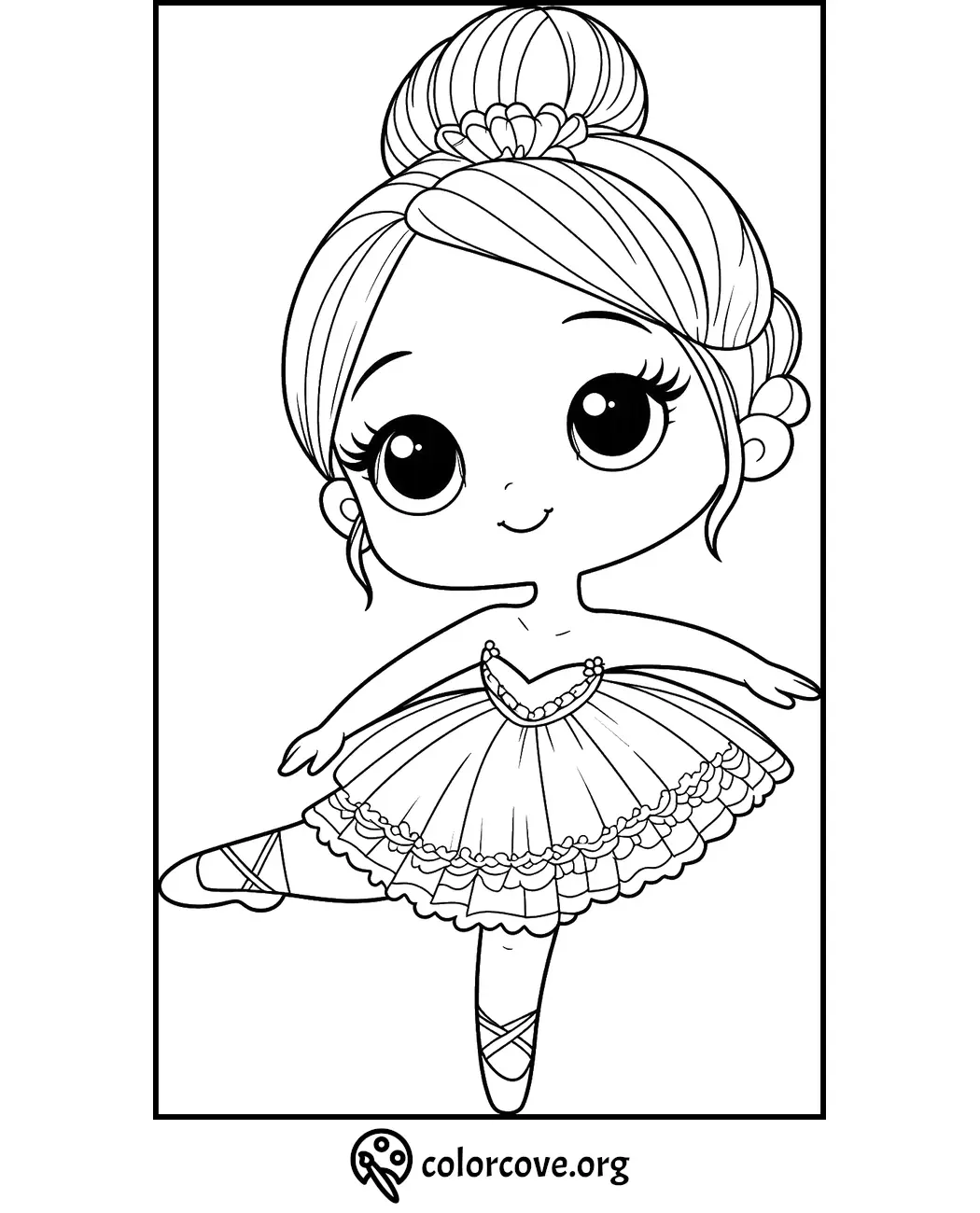 Cute ballerina coloring page for kids featuring a ballerina in a tutu, perfect for creative and artistic activities.