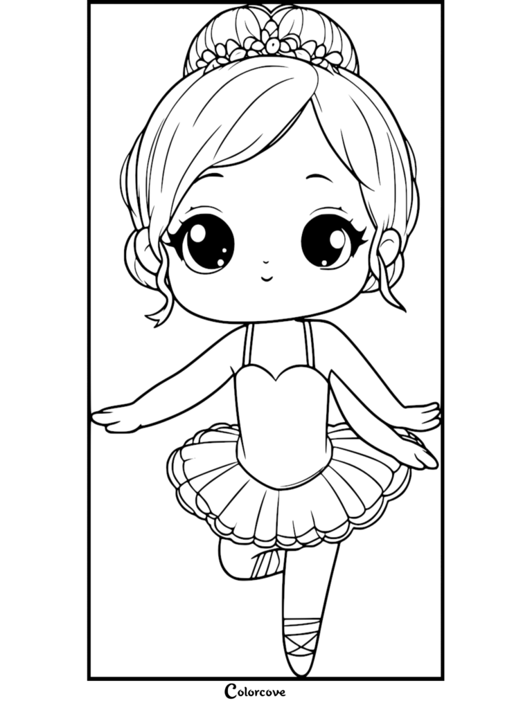 Cute ballerina with a tiara and tutu in a printable coloring page
