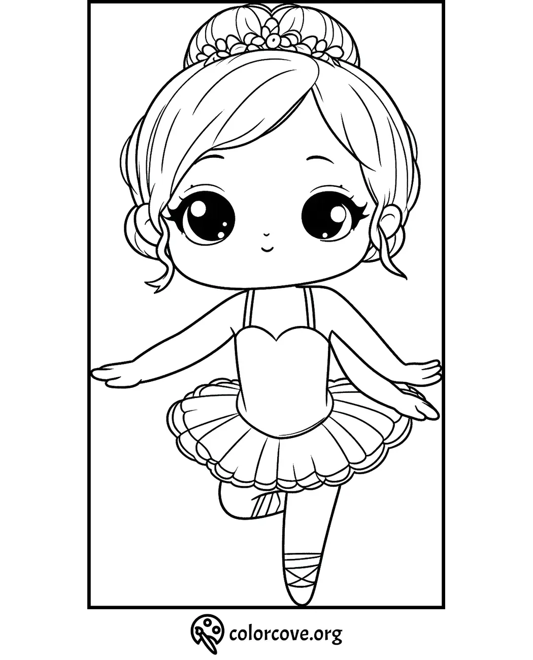 Adorable ballerina coloring page for kids featuring a cute dancer in a tutu and ballet shoes, perfect for children activities.