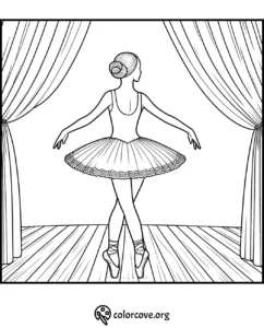 Ballerina on a stage coloring page, perfect for kids and adults to color. Download free ballet coloring pages at colorcove.org.