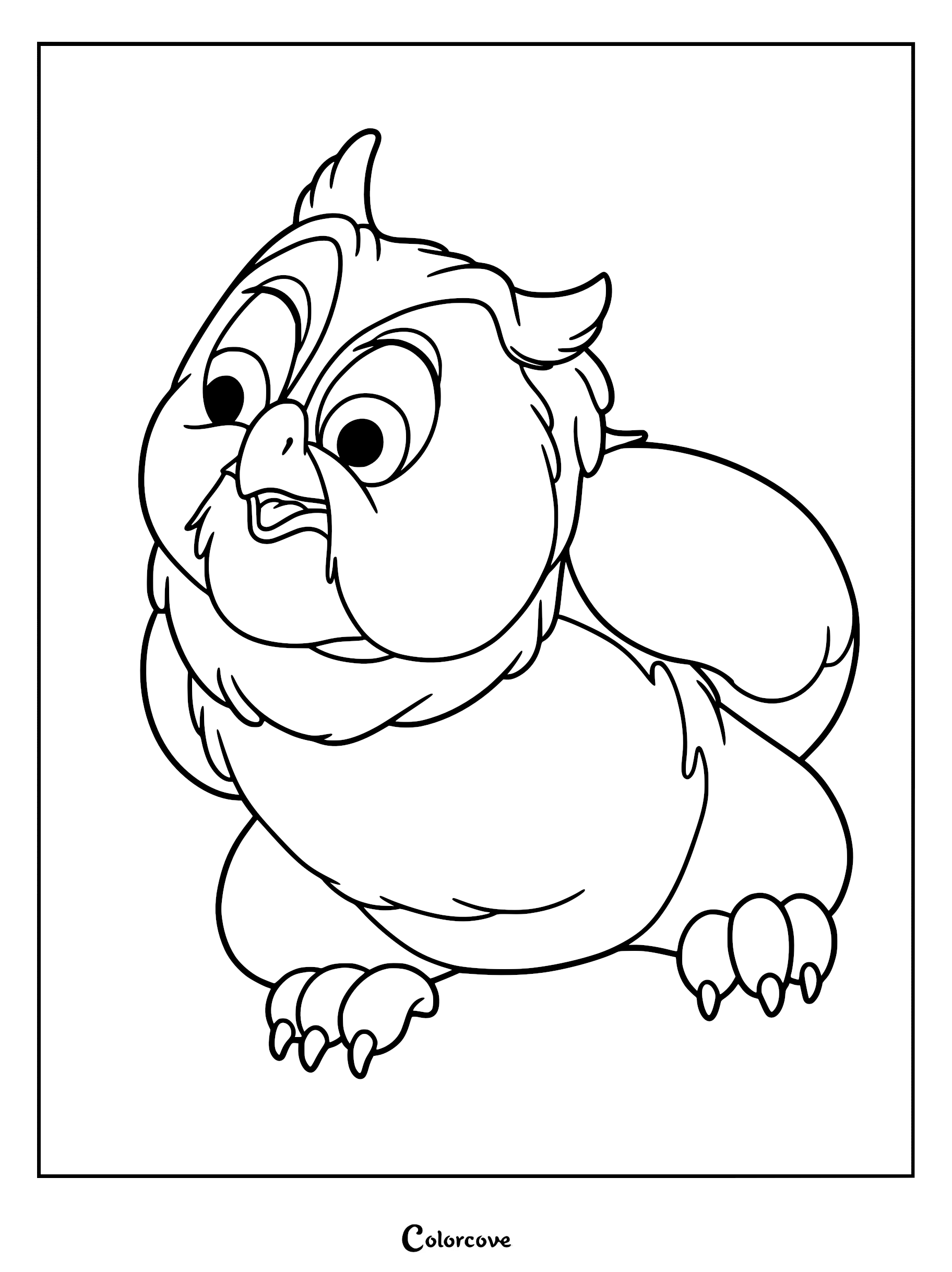 Friend Owl from Bambi looking curious in this printable coloring page