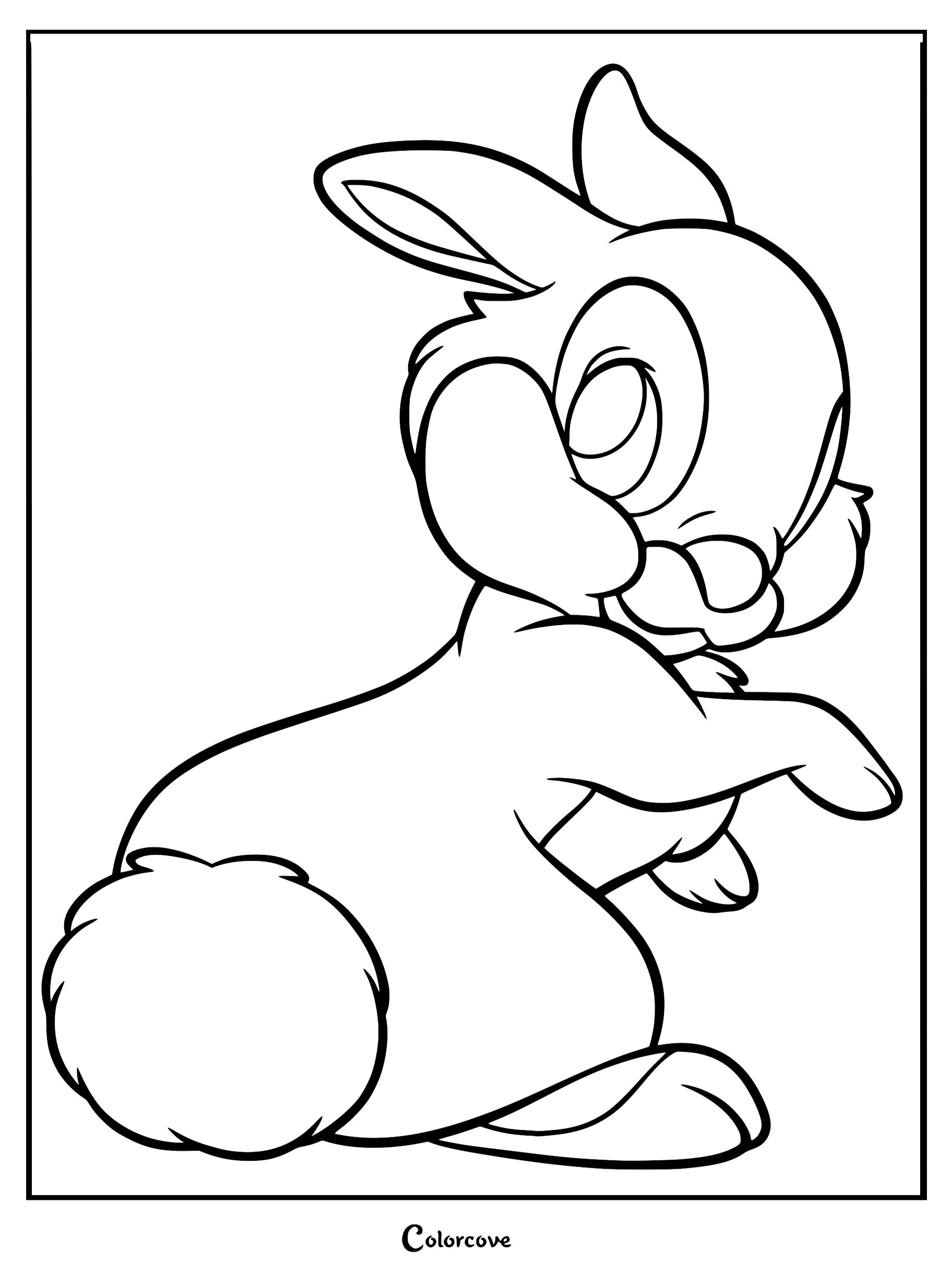 Thumper from Bambi looking over his shoulder in this printable coloring page.