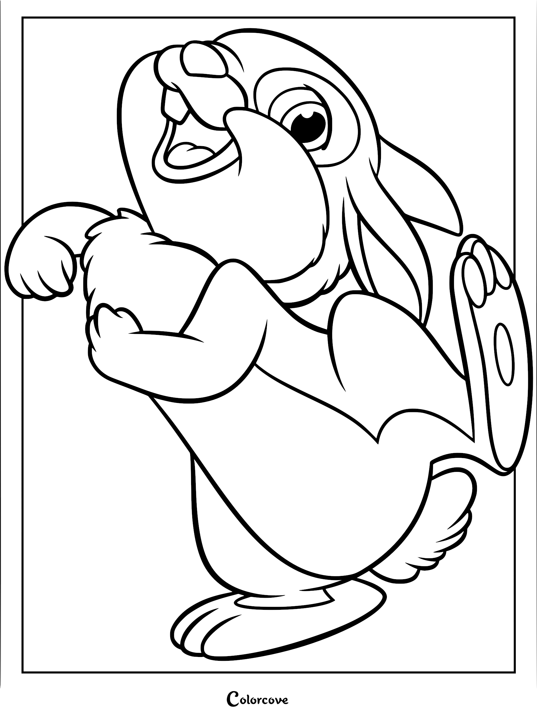 Thumper from Bambi smiling and thumping his foot in this printable coloring page.