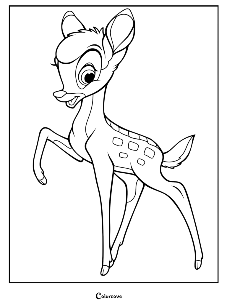 Bambi stands with one leg raised in this illustration.
