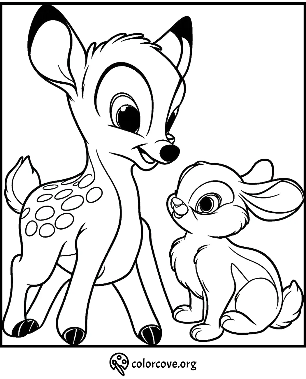 Cartoon deer and rabbit coloring page for kids featuring cute forest animals from ColorCove. Perfect for creative coloring.